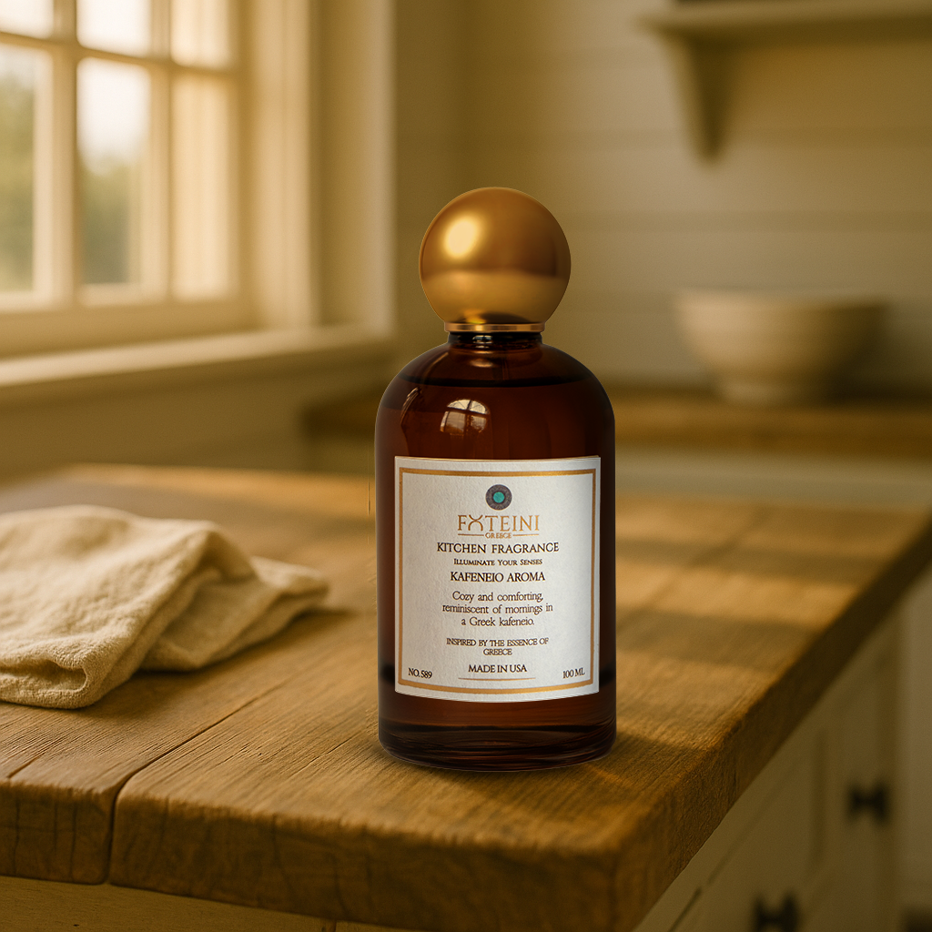 Kafeneio Aroma Kitchen Spray | Amber Tonka with Vanilla, Tobacco, and Smoked Woods Inspired by Greek Coffeehouses